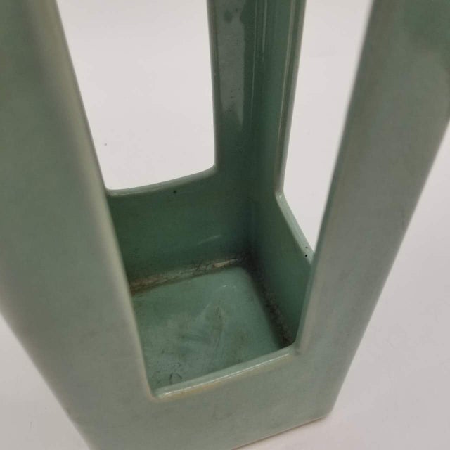 Japanese Vintage Celadon Ikebana Vase With Openwork Design For Sale - Image 10 of 16
