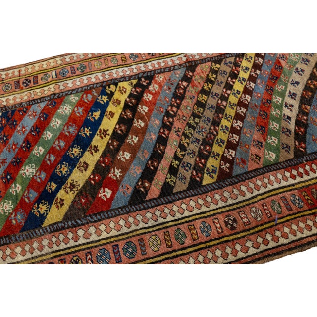 Blue 4 X 9 Antique Persian Afshar Wool Rug Handmade With Allover Multicolor Pattern For Sale - Image 8 of 9