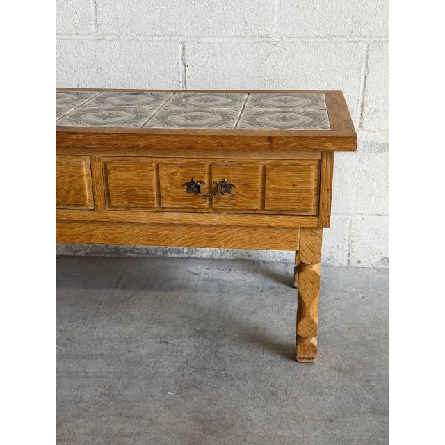 Wood Vintage Danish Oak Tile Top Entry Table Bench by Henning Kjærnulf For Sale - Image 7 of 10