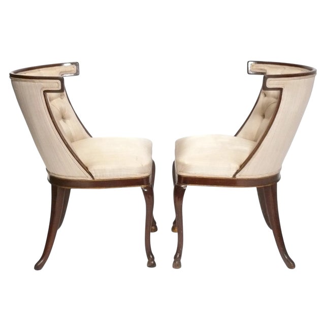 Pair of Regency Tufted Chairs with Hooved Feet Hollywood Regency.