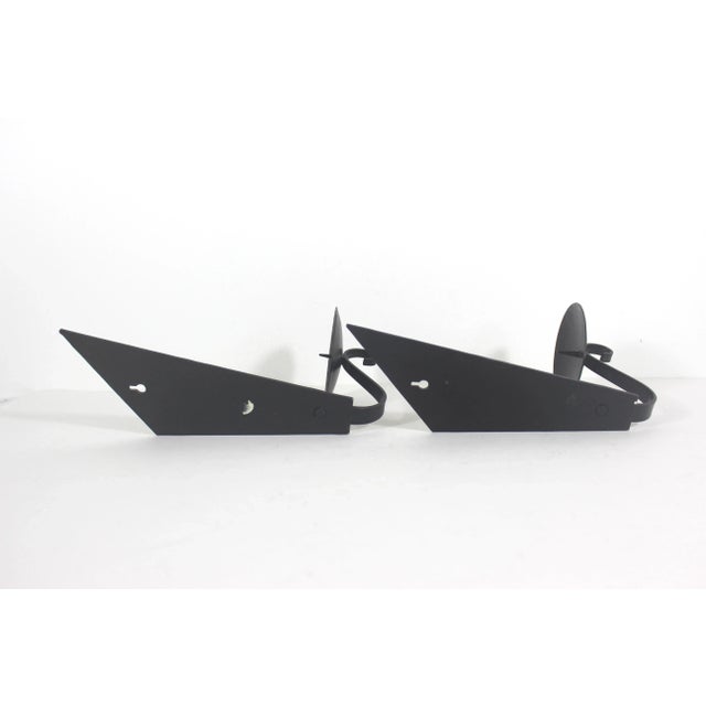 Mid Century Brutalist Hammered Black Candle Holder Wall Sconces Textured Hammered Patina For Sale - Image 10 of 10