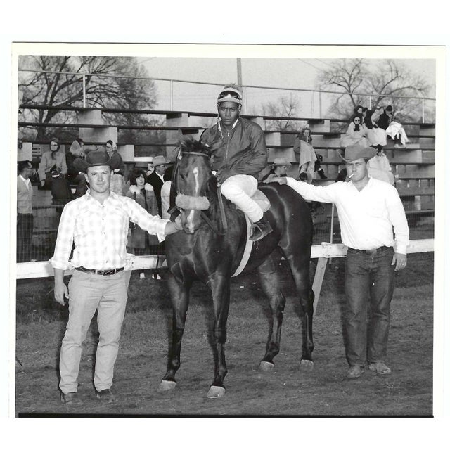 1960s black and white photograph of a jockey and horse trainers. Unsigned or marked. Combined shipping available, please...
