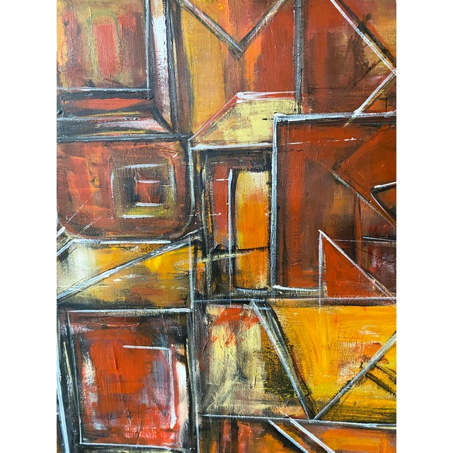 Acrylic on Canvas Abstract Signed Yjr 54.5" H "Les Fenêtres De Manhattan " Framed For Sale - Image 9 of 12