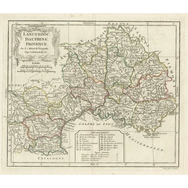 Antique Map of Southeastern France with Decorative Cartouche, 1790 For Sale - Image 3 of 5
