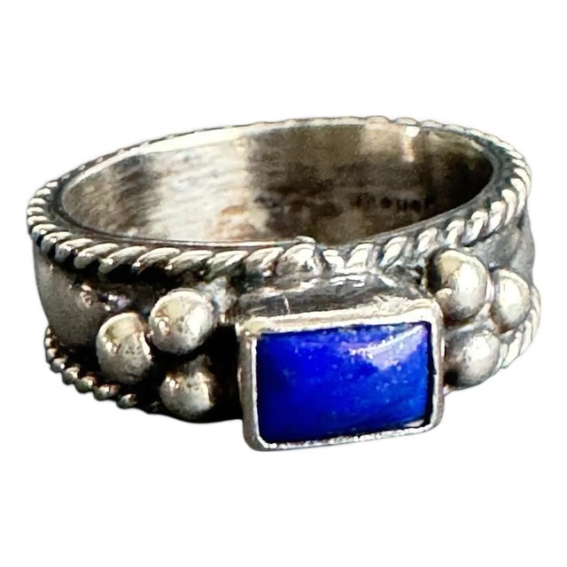 Vintage Lapis Lazuli Ring Sterling Silver Blue Gemstone Band Southwestern Size 6 For Sale