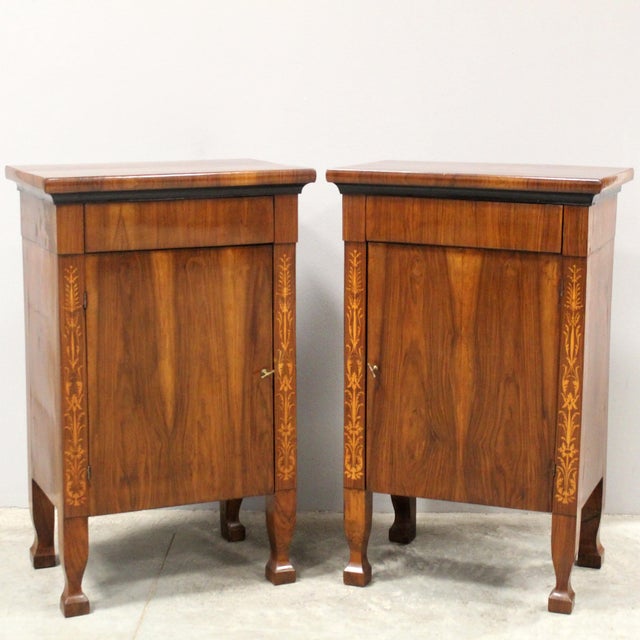 Italian Empire Bedside Tables in Walnut, Set of 2 For Sale - Image 13 of 13