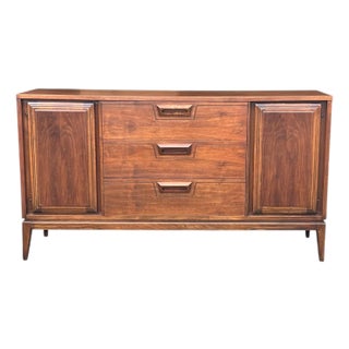 Mid-Century Modern Walnut Buffet With Sculpted Drawer Pulls- Restored For Sale