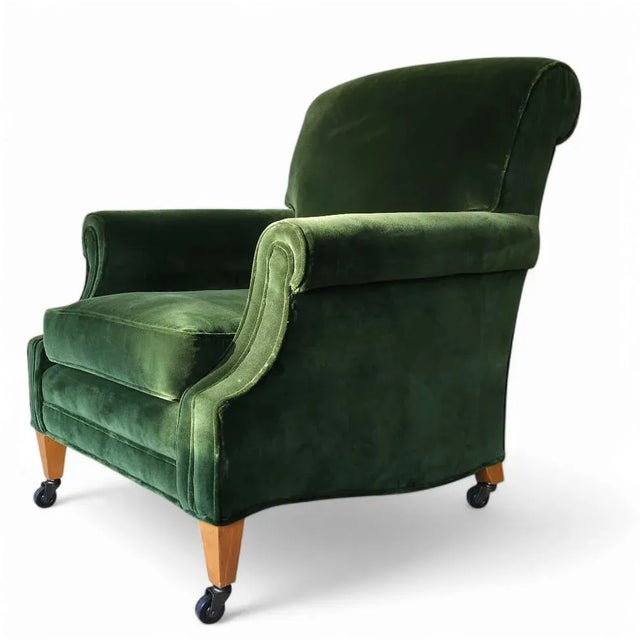 English Early 20th Century British Green Mohair Club Chair For Sale - Image 3 of 7