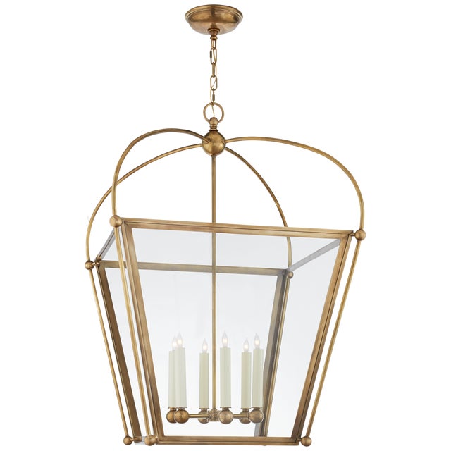 Riverside Large Square Lantern in Antique-Burnished Brass with Clear Glass Designer: Chapman & Myers Canopy: 7" Round...