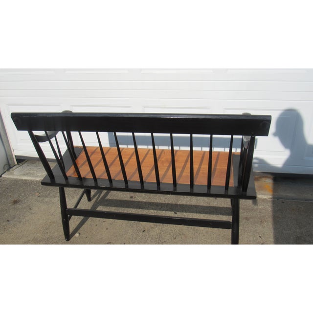 Wood Hitchcock Black Farmhouse Bench Signed Designer For Sale - Image 7 of 9