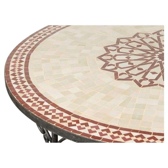 Beige Moroccan Outdoor Round Mosaic Tile Dining Table on Iron Base 47 in. For Sale - Image 8 of 13