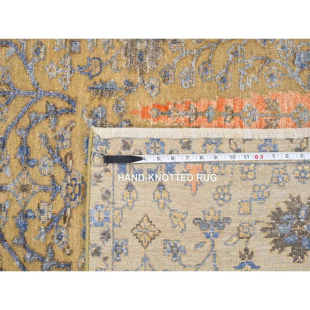 Textile Almond Brown, Hand Knotted Cypress Tree Design, Silk With Textured Wool, Oriental Rug For Sale - Image 7 of 9
