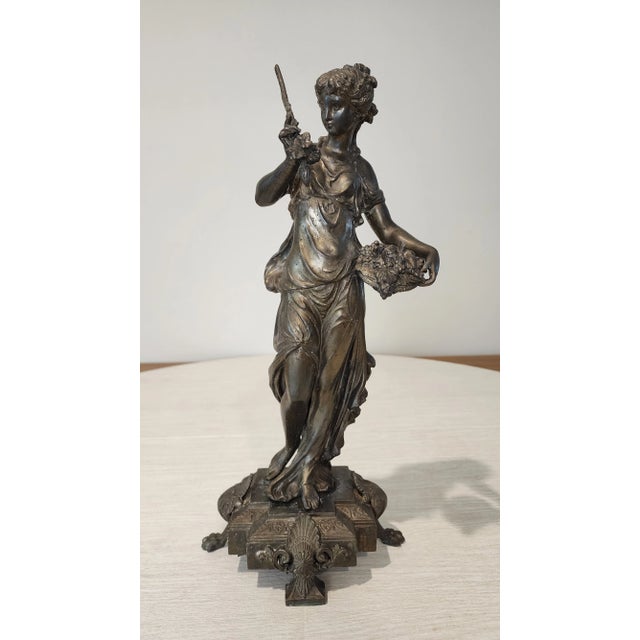 Bronze Elegant 19th Century Neoclassical Spelter Statue of Woman With Grapes, Bronze Patina, 18" Tall For Sale - Image 8 of 8