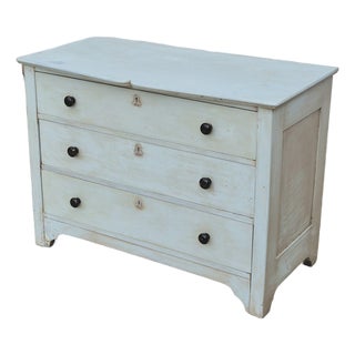 Circa Late 19th Century Gustavian Style Pale Aqua Painted 3 Drawer Dresser Chest Commode For Sale