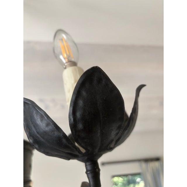 Metal Late 19th Century French Wrought Iron and Cast Metal 3-Light Chandelier For Sale - Image 7 of 13