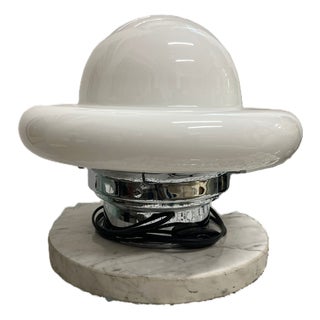 Space Age UFO Table Lamp in Steel with Marble and Opaline Glass, 1970s For Sale