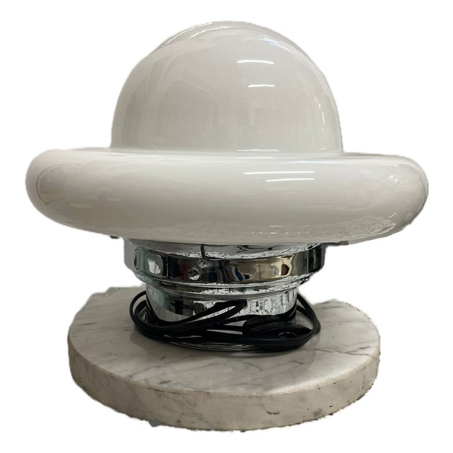Space Age UFO Table Lamp in Steel with Marble and Opaline Glass, 1970s For Sale