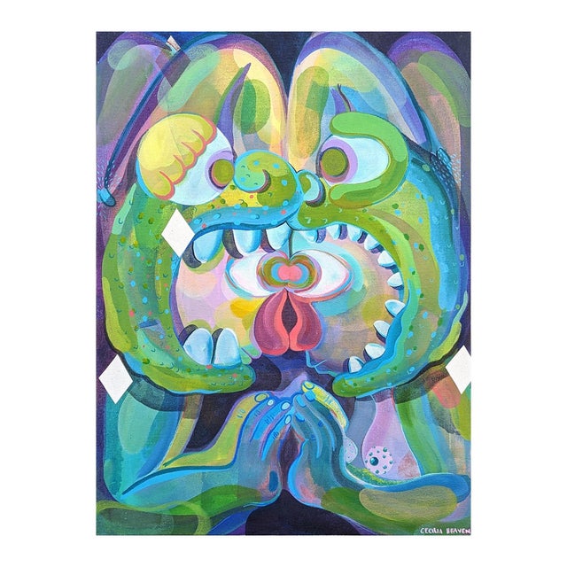 Cecilia Beaven Contemporary Abstract Green and Purple Toned Biomorphic Animal Painting, 2021 For Sale - Image 4 of 11