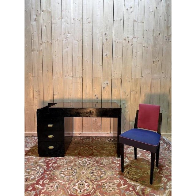 Art Deco Style Black Lacquered Desk and Chair, Set of 2 For Sale - Image 11 of 11