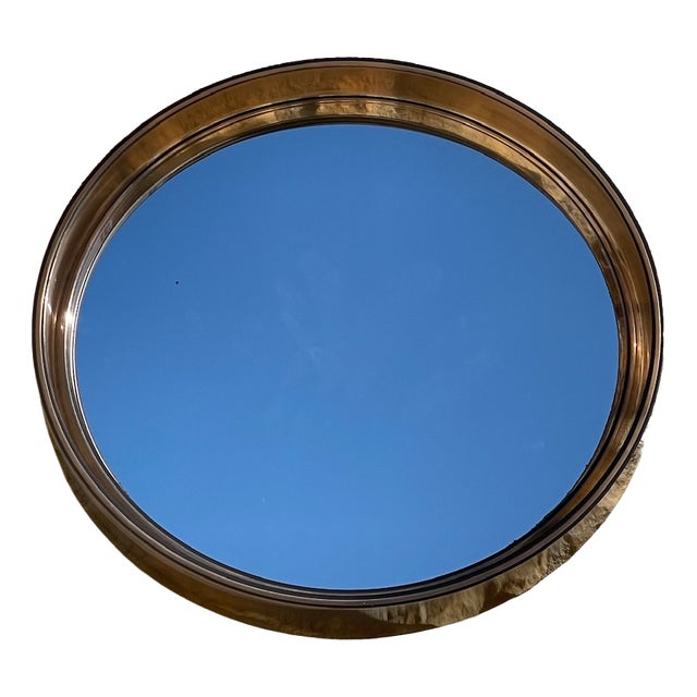 Mid-Century Round Smoked Acrylic Mirror, 1970s For Sale