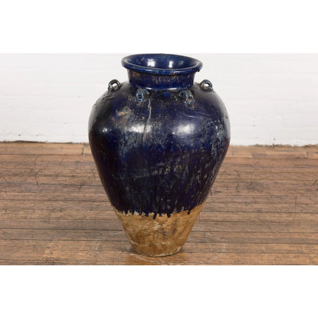 Large Antique 19th Century Thai Cobalt Blue Martaban Jar with Dragon Motif For Sale - Image 9 of 13