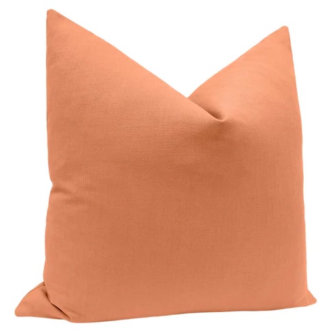 Contemporary 22" Persimmon Performance Linen Pillows - a Pair For Sale - Image 3 of 5