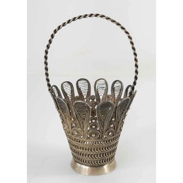 Silver Wire Filigree Decorative Basket For Sale - Image 4 of 10