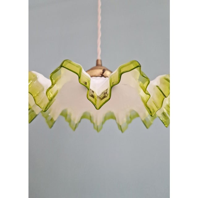 Art Deco Pendant Light in Scalloped White Opaline Glass, 1920s For Sale - Image 6 of 13