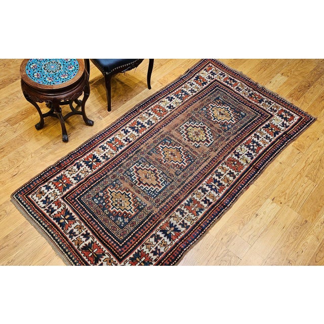 Antique Caucasian Kazak Rug, Handwoven Wool, Memling Gul Medallions, 4' x 7' For Sale - Image 11 of 11