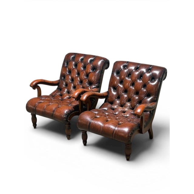 English Ralph Lauren Style Leather Lounge Chairs and Ottoman, Late 20th C. For Sale - Image 3 of 6