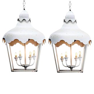 Chinoiserie Brighton Pagoda Style Tole Lanterns - a Pair For Sale