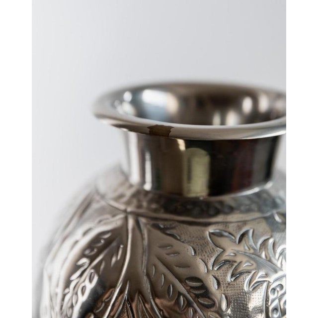 Vintage Nickel-Plated Brass Vase with Hand-Hammered Fruit and Leaf Relief, Italy, 1960s For Sale - Image 14 of 15