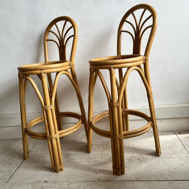 Brown Set of Mid-Century Bamboo Bar Stools, 1970s For Sale - Image 8 of 9