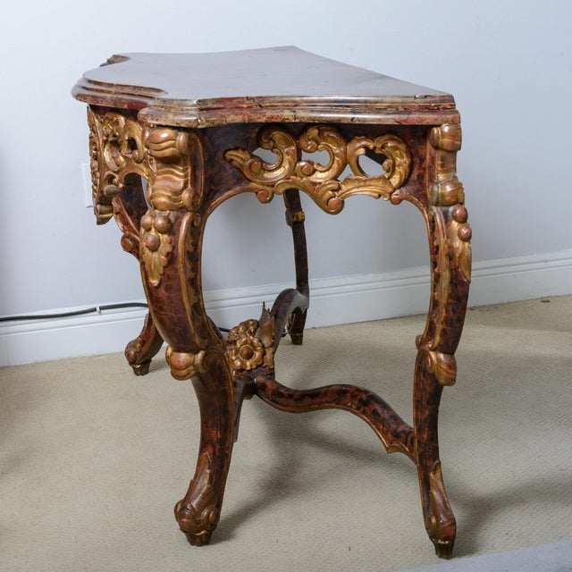 Just in this stunning Antique Italian Baroque Faux Tortoiseshell & Gilt Wood Console Table. Italian Baroque was from 1600...