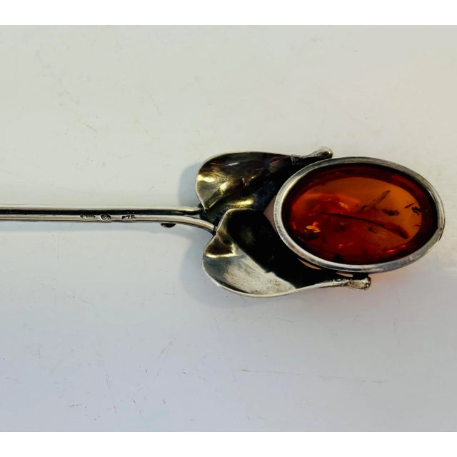 Vintage Sterling Silver and Baltic Amber Honey Spoons - A Pair For Sale - Image 10 of 10