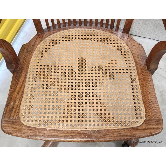 Antique Quartered Oak Edwardian Swivel Office Desk Chair, C1910 For Sale - Image 10 of 10