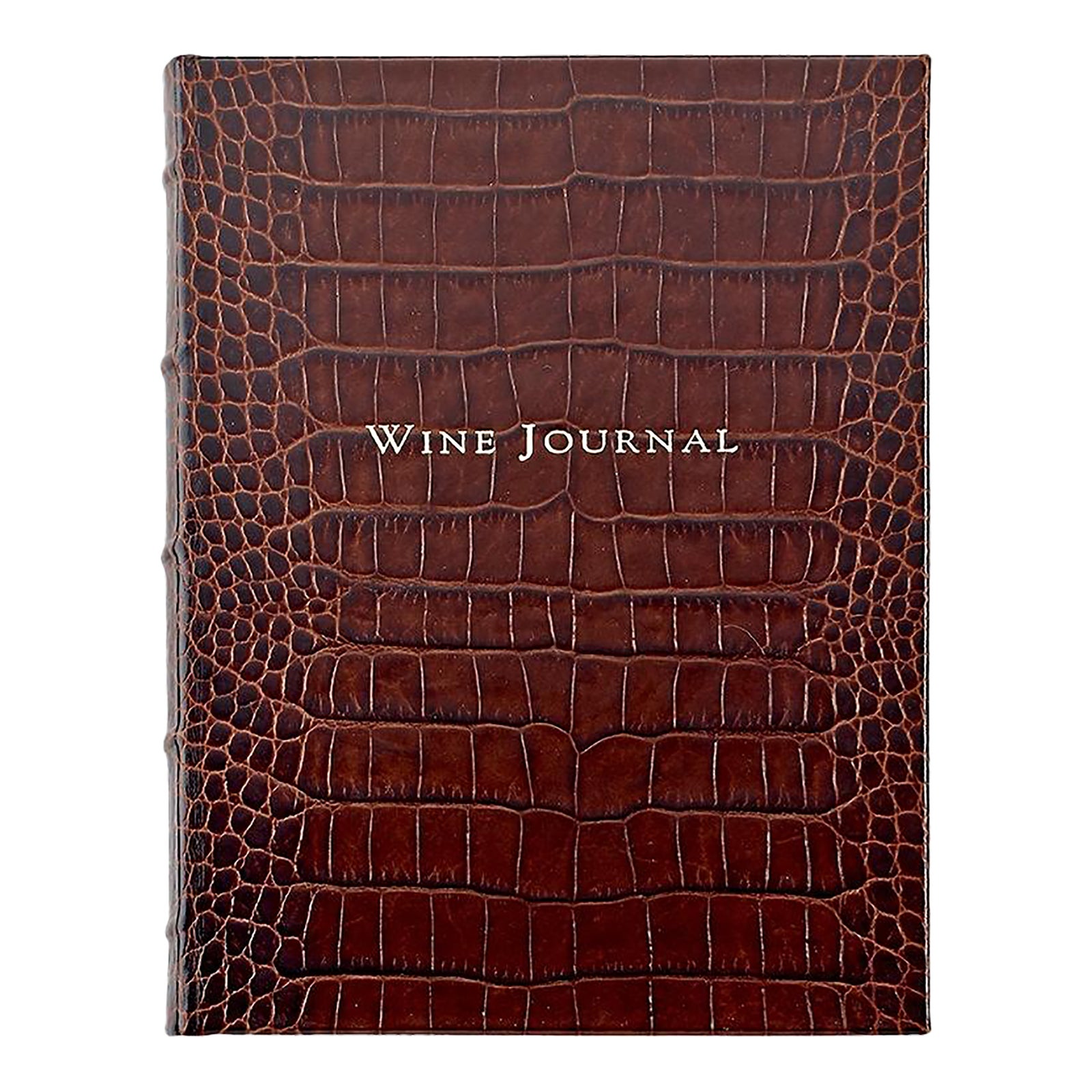 Wine Journal Tabbed, Embossed Croc Leather in Brown | Chairish