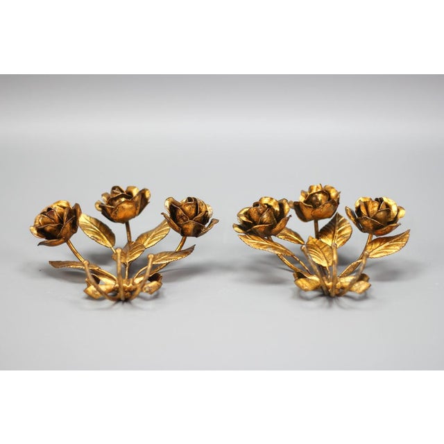 Metal Italian Gilt Metal Rose Coat Hooks, 1960s, Set of 2 For Sale - Image 7 of 18
