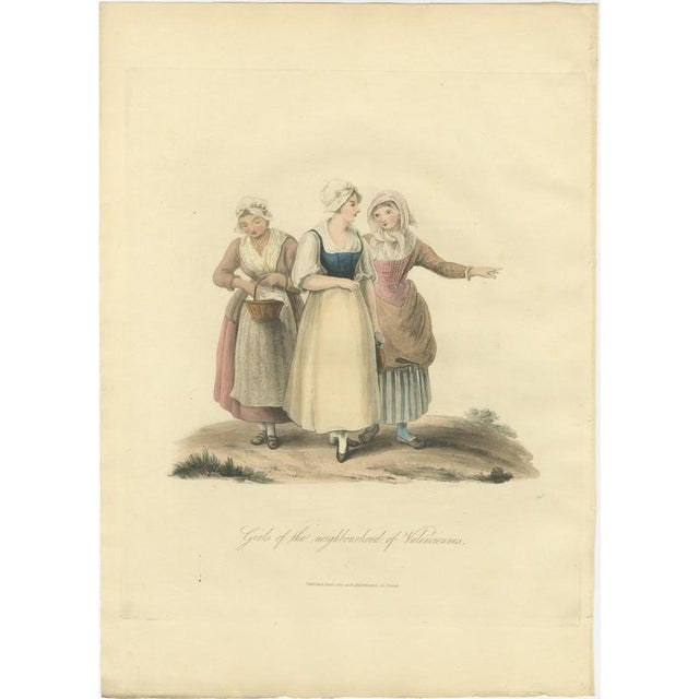 Hollywood Regency Miss Semple, Girls Near Valenciennes, French Regional Dress, 1817, Engraving For Sale - Image 3 of 9