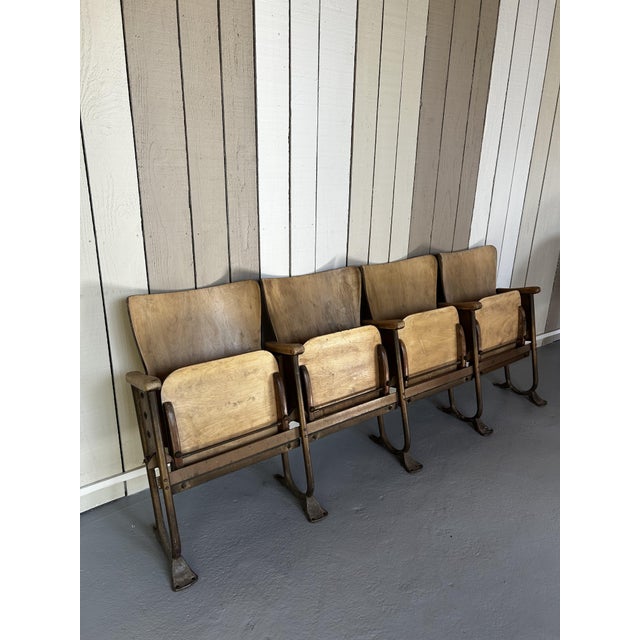 An exceptional and rare authentic row of four antique cinema seats from a former French projection room dating back to the...
