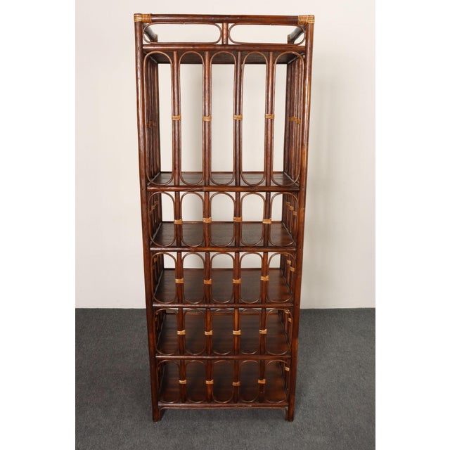 Vintage French Stained Bamboo and Rattan Six Tier Open Etagere / Bookshelf For Sale In New York - Image 6 of 18