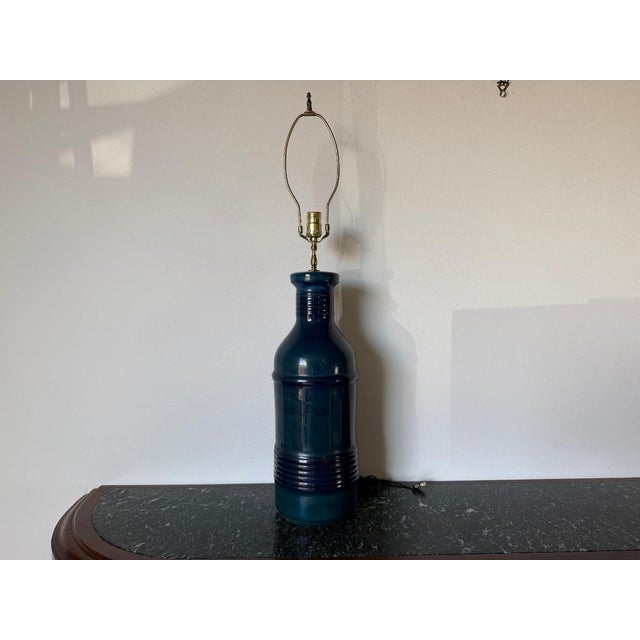 1960s Mid-Century Modern Bitossi Style Blue Glazed Ceramic Table Lamp For Sale - Image 14 of 14