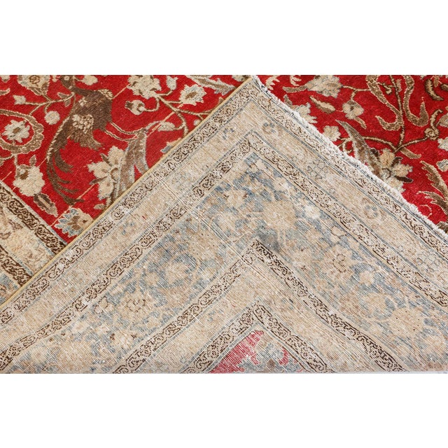 19th Century Persian Tabriz Red Hand Knotted Wool Carpet For Sale - Image 4 of 8