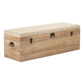 Stockage Storage Bench with Tufted Natural Linen Top For Sale