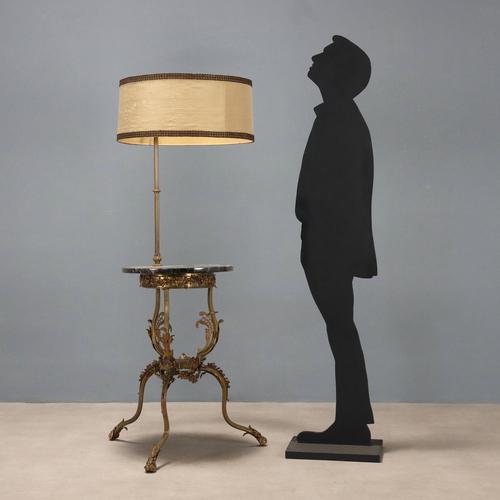 Antique Floor Lamp with Coffee Table in Bronze and Marble, Italy, 20th Century For Sale - Image 3 of 13