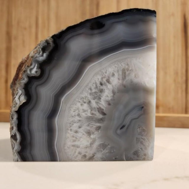 1970s Polished Brazilian Grey Agate Specimen Bookend For Sale - Image 14 of 17