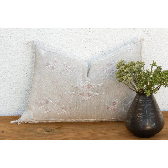 Ivory Ivory Diamond Lumbar Moroccan Silk Pillow For Sale - Image 8 of 8