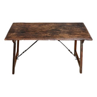 Spanish 18th Century Single Plank Top Walnut & Iron Table For Sale