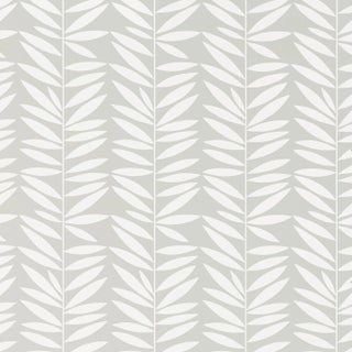 Sample - Schumacher Leaf Stripe Wallpaper in Mist For Sale