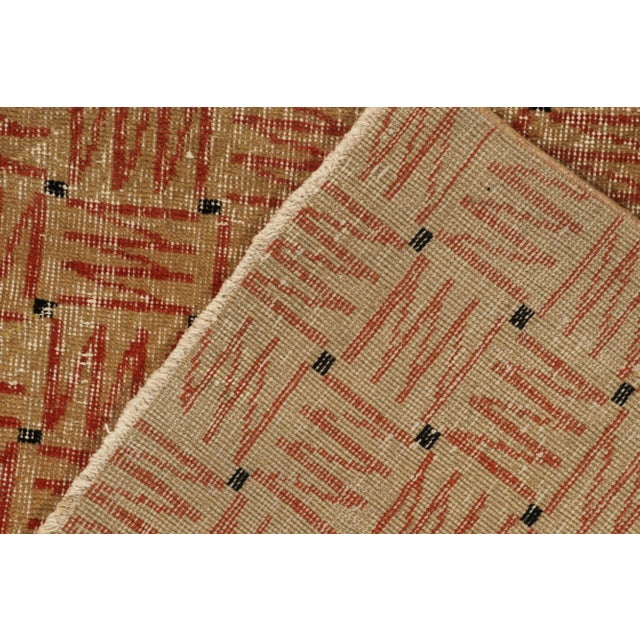 1960s Vintage Deco Rug in Beige-Brown and Red Geometric Pattern, Distressed For Sale In New York - Image 6 of 7